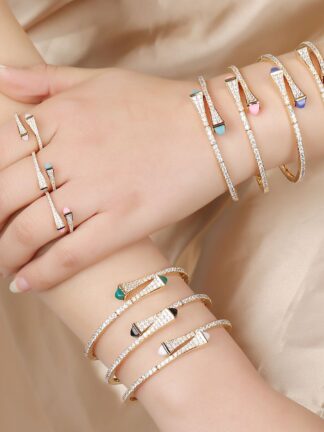 Купить 2021 New Romatic Womens Fashion 2 Pcs Bracelet & Ring Set Caolorful stone Simple Design Gold Open Cuff Bangle Ring Jewelry Set