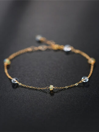 Купить DAIMI Starry Faceted Aquamarine Bracelet gemstones Female Yellow 14K Gold Injection Opal Bracelet Gift