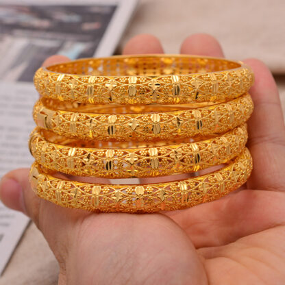 Купить 24K 4pcs/Lot Dubai Wedding Bangles For Women Man Ethiopian Jewelry Gold Color Africa Bracelets Women Arab Birthday Jewelry Gifts