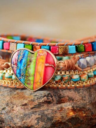 Купить 2021New Romantic Spiritual Chakra Leather Wrap Bracelets W/ Mix Stone Heart Shape 3 Strands Bracelet Classic Jewelry Bijoux