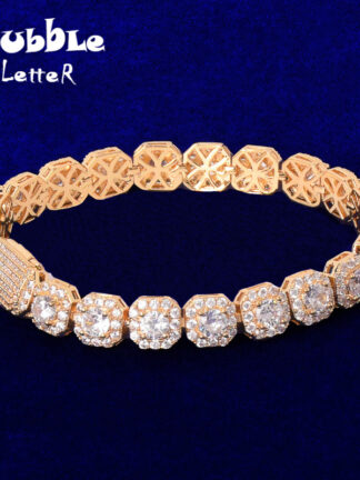 Купить 9mm Square Clustered Tennis Chain Mens Bracelet Hip Hop Link Finish Zirconia Copper Gold Color Fashion Rock Jewelry