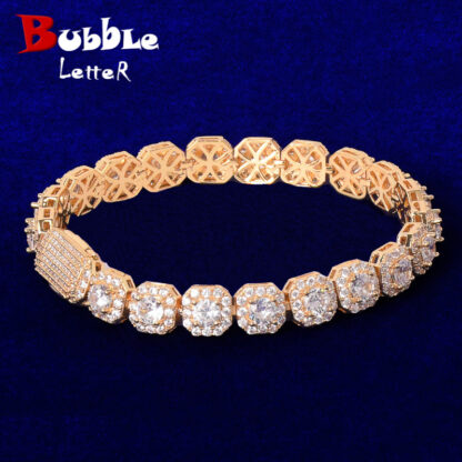 Купить 9mm Square Clustered Tennis Chain Mens Bracelet Hip Hop Link Finish Zirconia Copper Gold Color Fashion Rock Jewelry