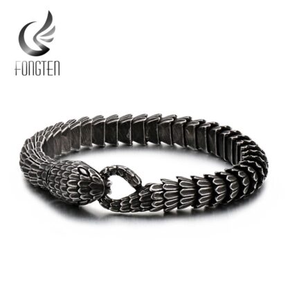 Купить Fongten Punk Black Snake Link Chain Bracelets Bangle Stainless Steel Charm Hip Hop Personalised Men Women Jewelry