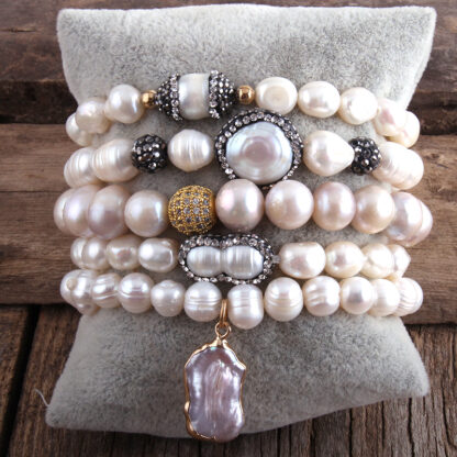 Купить RH New Designer Boho Pearl Beaded Bracelet Freshwater Pearl Strand 5pc Bracelets Sets For Women Jewelry Gift Dropship