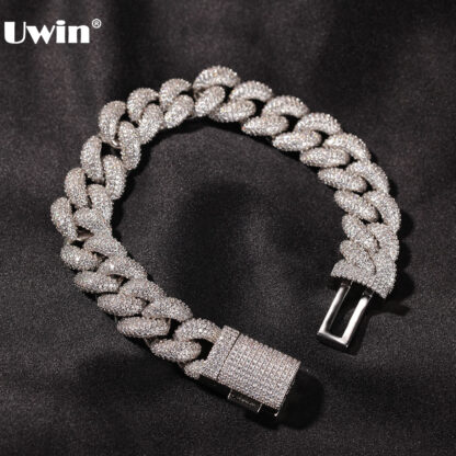 Купить UWIN 14mm Cuban Chain Bracelet AAA Iced Out Cubic Zirconia Bracelets For Women Luxury Hiphop Jewelry Drop Shipping