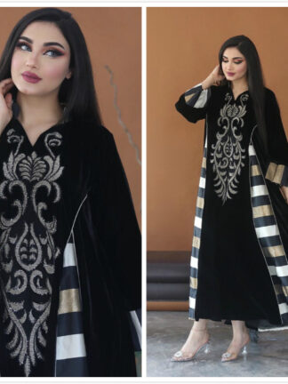 Купить Winter Turkey Muslim Veet Dress Women Dubai Arabic Satin Abaya Jalabiya Musulman Islamic Pakistan Moroccan Kaftan vestido Robe