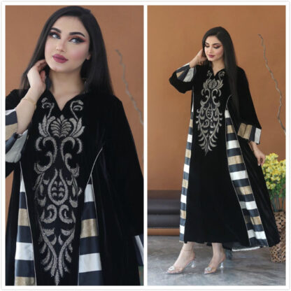 Купить Winter Turkey Muslim Veet Dress Women Dubai Arabic Satin Abaya Jalabiya Musulman Islamic Pakistan Moroccan Kaftan vestido Robe