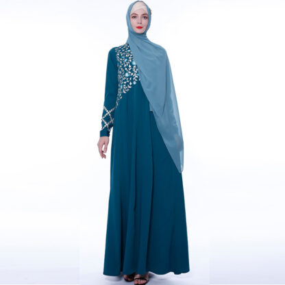 Купить turkey Maxi A-line Muslim Dress Women Embroidery Abaya Hijab Dresses moroccan kaftan Long Robes Dubai Arab Islamic Clothing gown