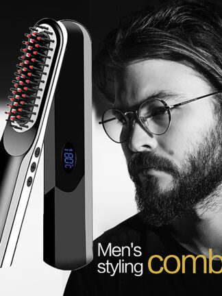 Купить Wireless Mini Hair Comb Mens Quick Beard Brush Straightener Portable Electric USB Charging Combs For Men Beard