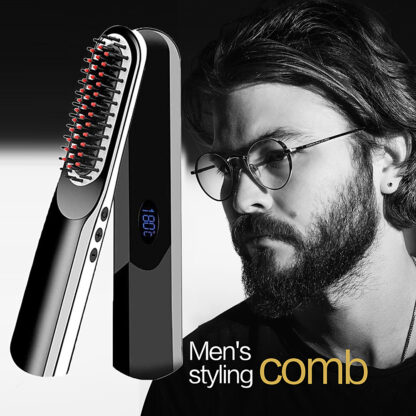 Купить Wireless Mini Hair Comb Mens Quick Beard Brush Straightener Portable Electric USB Charging Combs For Men Beard