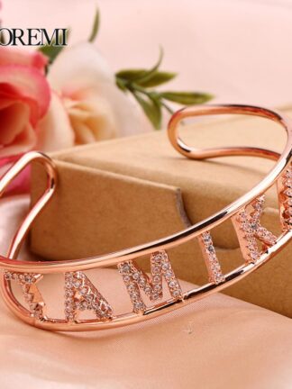 Купить DOREMI Crystal Hollow Name Bangle with stone Bar Bracelet Custom Name Personalized Bracelets Rhinestone for Actual Pictures