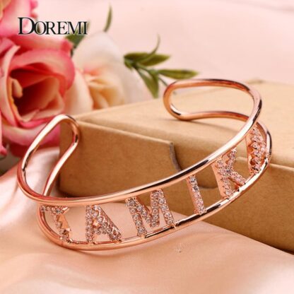 Купить DOREMI Crystal Hollow Name Bangle with stone Bar Bracelet Custom Name Personalized Bracelets Rhinestone for Actual Pictures