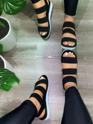 Купить Casual and comfortable all-match Hollow elastic band buckle Trifle bottom womens sandals Solid color plus size womens sandals