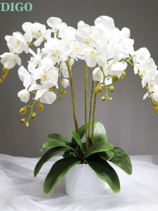 Купить DIY Moth Orchid Fower Arrangment (5 PCS Orchids+3 eave)Rea Touch Tabe Decoration Wedding Party Centerpiece No Vase INDIGO
