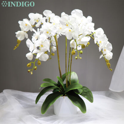 Купить DIY Moth Orchid Fower Arrangment (5 PCS Orchids+3 eave)Rea Touch Tabe Decoration Wedding Party Centerpiece No Vase INDIGO