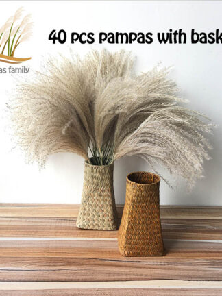 Купить pampas grass decor dried fowers contain Hand Woven Wicker Basket Seagrass feather fowers wedding decor Natura dried bouquet