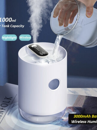 Купить Home Air Humidifier 1L 3000mAh Portable Wireless USB Aroma Water Mist Diffuser Battery Life Show Aromatherapy Humidificador