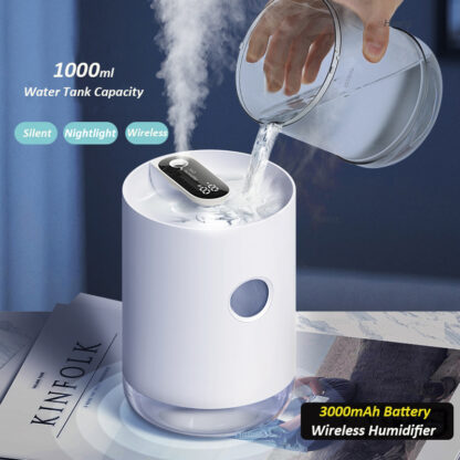 Купить Home Air Humidifier 1L 3000mAh Portable Wireless USB Aroma Water Mist Diffuser Battery Life Show Aromatherapy Humidificador