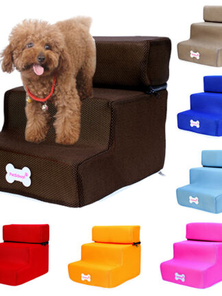 Купить Dog Stairs Dog adder Pet 3 Steps Dog Stairs for Sma Cat Pet Ramp adder Anti-sip Removabe Dogs Soft Bed Pet Cages Kennes