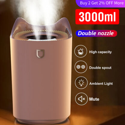 Купить Air Humidifier Double Nozzle 3L Humidifiers Diffuser USB Aroma Diffuser With Coloful LED Light Ultrasonic Aromatherapy Diffuser