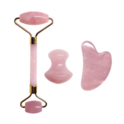 Купить 3Pcs/Set Natural Rose Quartz Jade Roller Real Gouache Jade Gua Sha Board Massager Face Lifting Tool Facial Guasha Massage Kit