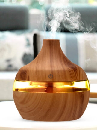 Купить 300ml Car Humidifier Aroma Essential Oil Diffuser Ultrasonic Wood Grain Air Humidifier USB Mini Mist Maker 7 LED Light Car Home