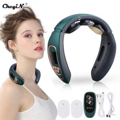 Купить CkeyiN Electric Neck Massager Shoulder Pain Relief Cervical Vertebra Heating Magnetic Therapy Health Care Relaxation Massage