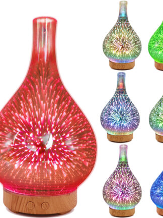 Купить 3D Firework Glass Vase Shape Air Humidifier with 7 Color Led Night Light Aroma Essential Oil Diffuser Mist Maker Ultrasonic