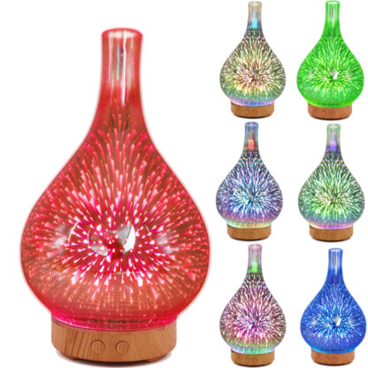 Купить 3D Firework Glass Vase Shape Air Humidifier with 7 Color Led Night Light Aroma Essential Oil Diffuser Mist Maker Ultrasonic