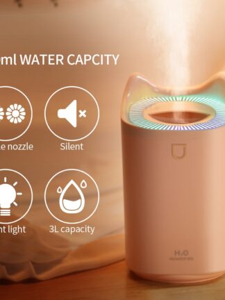 Купить Home Air Humidifier 3L Double Nozzle Cool Mist Aroma Diffuser With Coloful LED Light Heavy Fog Ultrasonic Air Mist Humidificador