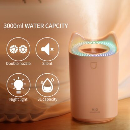 Купить Home Air Humidifier 3L Double Nozzle Cool Mist Aroma Diffuser With Coloful LED Light Heavy Fog Ultrasonic Air Mist Humidificador