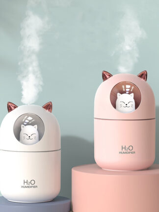 Купить 300ML USB Air Humidifier Ultrasonic Cool Mist Maker Fogger with Colorful Lamp Cute Cat Mini Aroma Diffuser Humidificador Difusor