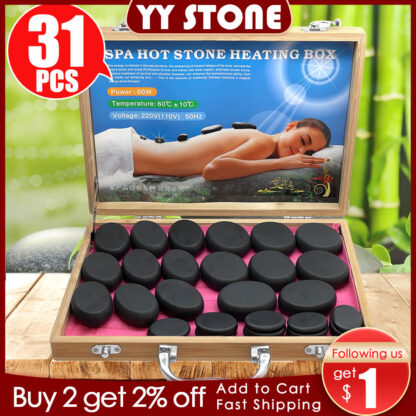 Купить Tontin 31pcs/set hot stone massage set tool basalt massage stones 220V/110V bamboo heater box CE ROHS Round stone massager