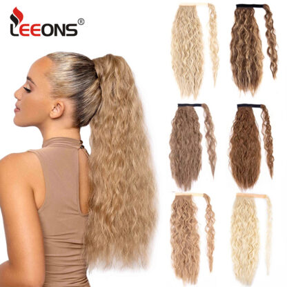 Купить Accessories Corn Wave Ponytail Extension Clip In Hair Pieces Long Wavy Curly Wrap Around Ponytail Fake Hair Pieces Synthetic Ponytail Costum