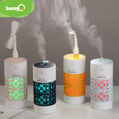 Купить saengQ 250ml Air Humidifier with LED Night Lamp Mini Fan Aroma Essential Oil Diffuser USB Fogger Mist Maker for Home Office Car