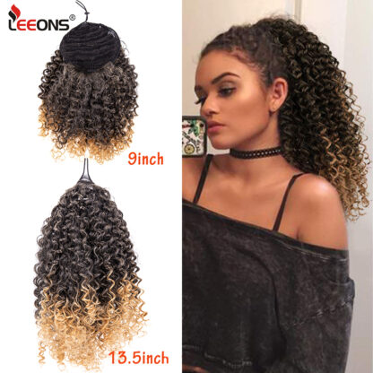 Купить Accessories Synthetic New 5 Color Long Afro Kinky Curly Ponytail Extension Synthetic Drawstring Corn Wavy Hair Piece For Women Natural Black