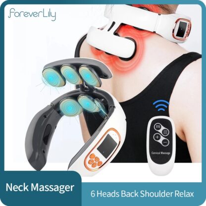 Купить 6 Heads Smart Electric Neck and Back Pulse Massager TENS Wireless Heat Cervical Vertebra Relax Pain Kneading Massage Machine