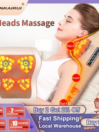 Купить Jinkairui 4 Heads Electric Neck Back Lumbar Cervical Massage Pillow Vibrating Shiatsu with Infrared Heated Car Home Dual Use