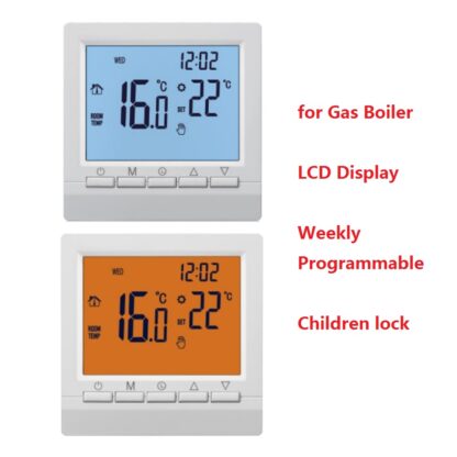 Купить Gas Boiler Heating Thermostat Dry Contact Programmable Temperature Controller Digital LCD Display Powered by AA Batterty