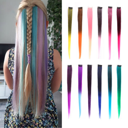 Купить Accessories Synthetic Clip In one Pieces Hair Extensions Heat Resistant Hairpieces Rainbow Ombre Hair Extensions Fake Long Hair Women Costu
