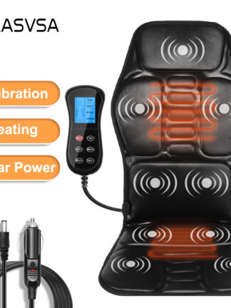 Купить KLASVSA Electric Heating Vibrating Back Massager Chair In Car Home Office Lumbar Neck Mattress Pain Relief LED remote control