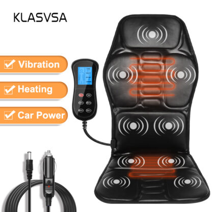 Купить KLASVSA Electric Heating Vibrating Back Massager Chair In Car Home Office Lumbar Neck Mattress Pain Relief LED remote control