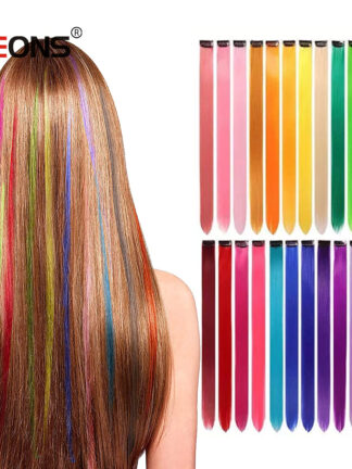 Купить Accessories Synthetic Hair Clip Extensions 18 Inch Long Hairpieces For Women Synthetic False Hair With Clip Pink Rainbow Ombre Rainboow Hair