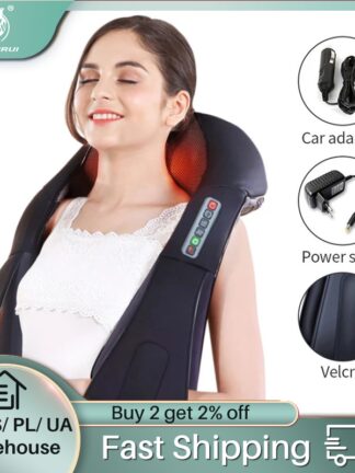 Купить U Shape Electrical Shiatsu Back Neck Shoulder Body Massager Infrared 4D Kneading Massage EU/Flat Plug Car Home Dual Use 16 Balls