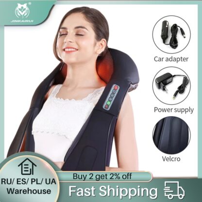 Купить U Shape Electrical Shiatsu Back Neck Shoulder Body Massager Infrared 4D Kneading Massage EU/Flat Plug Car Home Dual Use 16 Balls