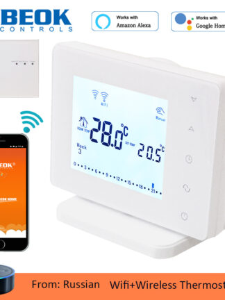 Купить Beok RF Wireless Thermostat Wifi Smart Temperature Controller For Gas Boiler Actuator Room Heating Work With Google Home Alexa