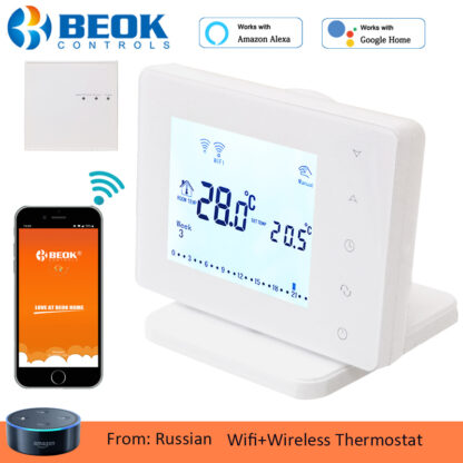 Купить Beok RF Wireless Thermostat Wifi Smart Temperature Controller For Gas Boiler Actuator Room Heating Work With Google Home Alexa