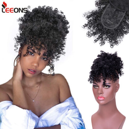 Купить Accessories New High Puff Drawstring Afro Kinky Curly Synthetic Ponytail With Bangs Ponytail Hair Extension Short Afro Kinky Ponytail Costum