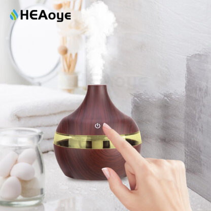 Купить 300ml Air Humidifier Aroma Essential Oil Diffuser Ultrasonic Wood Grain Humidificador USB Mini Mist Maker 7 LED Light Car Home