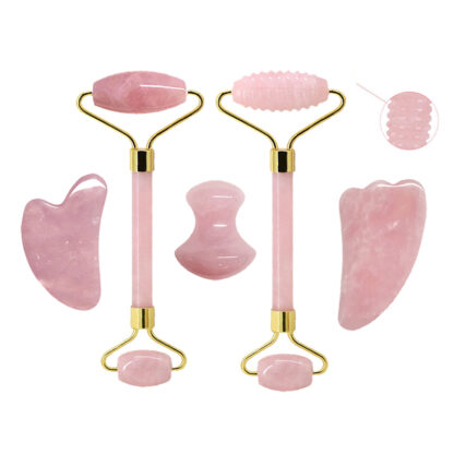 Купить Face Massager Gouache Scraper For Face Roller Gua Sha Natural Jade Pink Quartz Roller Cellulite Massager Stone Gua Sha Set Board